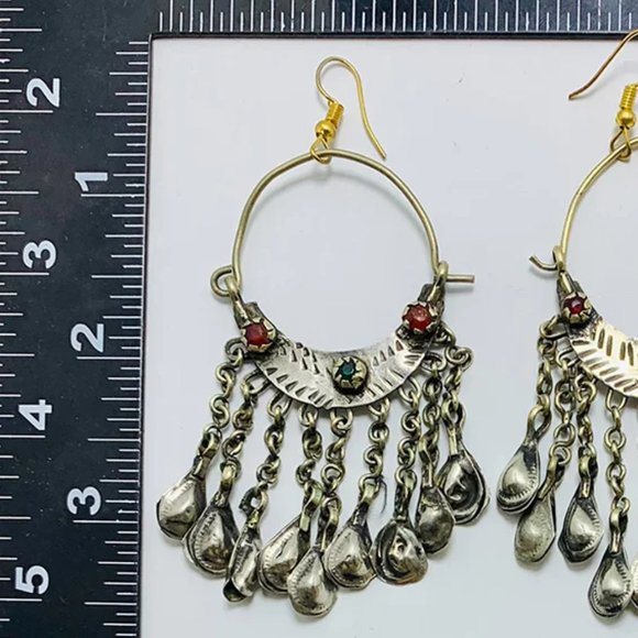 Vintage Silver Kuchi Earrings With Long Tassels, Tribal Earrings, Kuchi Boho - Picture 7 of 10